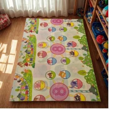 Imagem de Tapete Tatame Infantil Dobrável Dupla Face 2x1,5m Antiderrapante Engatinhar Impermeável Confortável Educativo Acompanha Sacola Lavável Seguro Macio Estampas Variadas Quarto Brinquedoteca Bebês Criança (Parque/Filhotes)