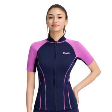 Imagem de GoldFin Top de traje de mergulho feminino, jaqueta de neoprene com zíper frontal de neoprene 2 mm, natação, mergulho, snorkeling, hidroginástica, fúcsia, GG