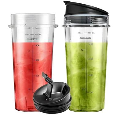 Imagem de Copos de substituição de 473 ml para liquidificador pessoal compacto Ninja QB3001SS, conjunto de copos de 473 ml para liquidificador profissional Ninja BL770 BL780 BL660, com tampas de vedação (pacote