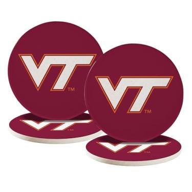 Imagem de Desert Cactus Porta-copos de cerâmica Virginia Tech Pacote com 4 porta-copos absorventes Hokies VT com suporte de cortiça (Design A)