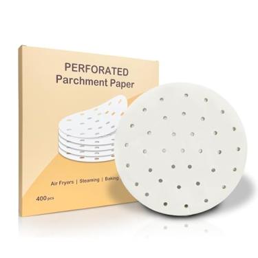 Imagem de Forros de fritadeira de ar de papel pergaminho perfurado premium, 400 peças, forros de bambu para vaporizador, folhas de bolinho de massa, tapete antiaderente, perfeito para fritadeiras a ar/cozinhar