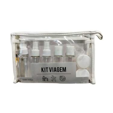 Imagem de Kit 10 Frascos de Viagem com Necessaire Transparente para Shampoo, Perfume e Cosméticos (Branco)