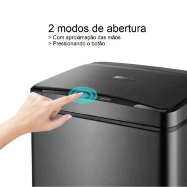 Imagem de Lixeira Automática Retangular 40 Litros com Sensor em Aço - Preta - GL