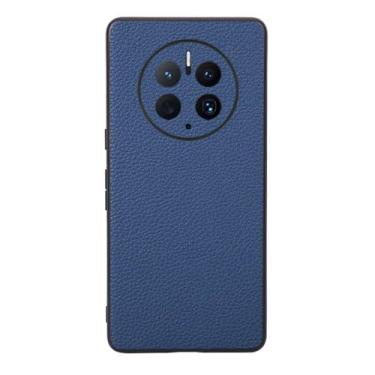 Imagem de Capas Compatível com HUAWEI Mate 50 PRO,Design de grão levantado de superfície,Proteção contra queda,Anti impressão digital,Anti arranhões,Aparência de couro de imitação de plástico macio-Blue
