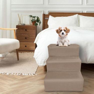 Imagem de Escada Para Pet 3 Degraus Veludo Cappuccino