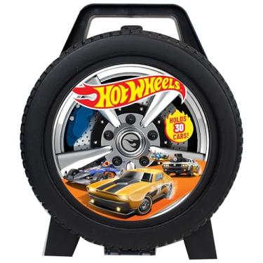 Imagem de Mattel: Estojo para carro Hot Wheels 30 - Organizador em forma de roda, acessório de armazenamento, comporta veículos de brinquedo fundidos em escala 1:64, Play-Display, oficialmente licenciado