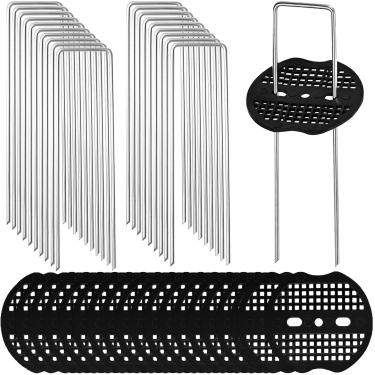 Imagem de Wopanxye Pacote com 20 grampos em forma de U, pontas afiadas ajustáveis, grampos prateados para paisagem, aço galvanizado, 100 mm x 40 mm, para grama artificial, rede de jardim, tendas, tecido