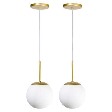 Imagem de Kit 2 Pendente Jabuticaba Dourado Globo de Vidro para Quarto Cozinha C