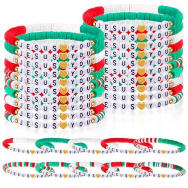 Imagem de Landical 30 Pcs Jesus Loves You Bracelets Bulk Friendship Bracelets Christian Wristbands for Kids Religious Jesus Loves You Wristbands Halloween Non Candy Treats Christmas Sunday(Christmas Color)