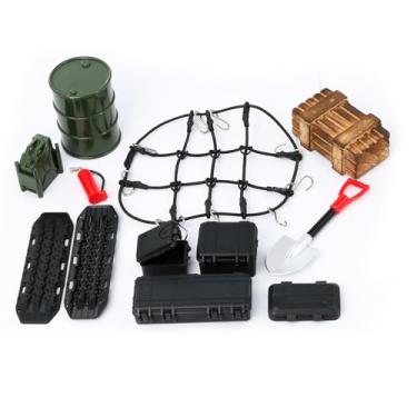 Imagem de 1/18 1/24 Roof Decoration Simulation Parts for TRX4-M SCX24 Universal (Luggage Net, Escape Board, Wooden Box, Fuel Tank, Oil Drum, Shovel, Fire Extinguisher, Suitcase)