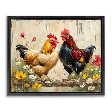 Imagem de Stupell Industries Arte de parede em tela flutuante preta com galos florais Country Chic por LSR Creative Studio, 43 x 53 cm