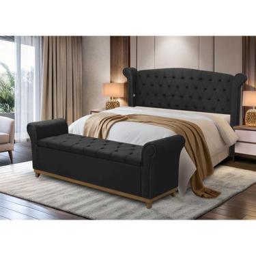 Imagem de Kit Baú e Cabeceira Estofada Madeira Cama Box Grécia Queen - D'Julia, 
