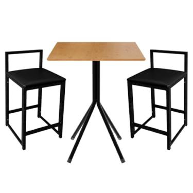 Imagem de Conj 2 Banqueta + Mesa Bistrô Tampo Mel Baixa Quadrada Modelo Confortável Industrial Cozinhas Bares(PRETO)