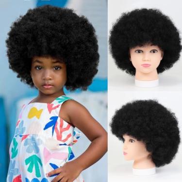 Imagem de MKJVEN Perucas afro pequenas para crianças de 4 a 10 anos, peruca afro kinky ajustável, 115 gramas, sem cola, perucas sintéticas pretas naturais para uso diário e cosplay (Pequena, 1B)