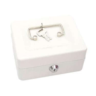 Imagem de Fenteer Cofre com fechadura pequeno com alça superior, caixa de dinheiro com chaves e bandeja removível para crianças, prêmios de sala de aula e adultos, Branco