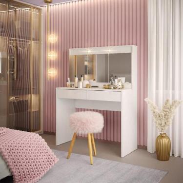 Imagem de Penteadeira Camarim 3 portas com espelho e 2 gavetas Nina Branco DJ Mó