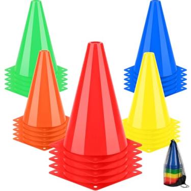Imagem de BiAnYC Cones de trânsito de treinamento esportivo de plástico de 17 cm - conjunto de 25, 5 cores (laranja/amarelo/vermelho/azul/verde)