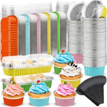 Imagem de Blushtier 360 conjuntos de mini formas de pão com tampas e colheres 193 g formas retangulares de alumínio para assar, mini formas de bolo para sobremesas de pão