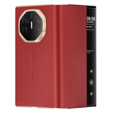 Imagem de FWYANZH Capa de couro genuíno para Huawei Mate XT, Smart Clear View Window Flip Protection Cover Light Luxury All Inclusive Capa para celular, vermelha, Mate XT