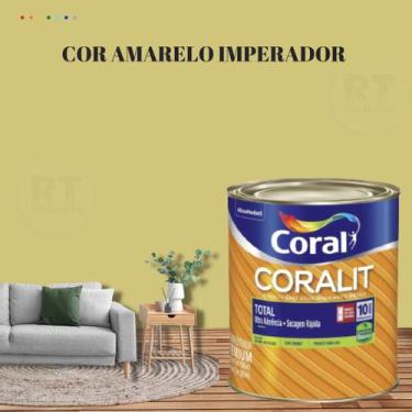 Imagem de Tinta Esmalte Sintético Base Água Cor Amarelo 800ml Coral Coralit Tota