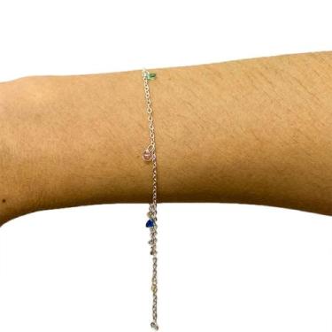 Imagem de Tornozeleira Feminina Pedras Coloridas Folheada A Prata 925 - Papillon