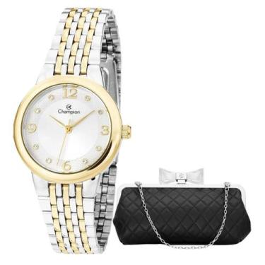 Imagem de Relogio champion feminino pequeno misto ch24857b + bolsa