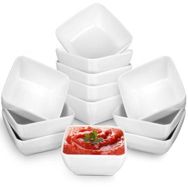 Imagem de Conjunto de tigelas de cerâmica – Pacote com 12 mini pratos de 85 g, tigelas de tempero para molho de soja, vinagre, ketchup e churrasco – Pequenas tigelas empilháveis de porcelana para aperitivos