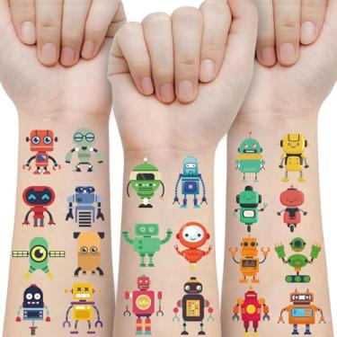 Imagem de 60 peças de tatuagens temporárias de robô para crianças, adesivos de tatuagem falsos corporais à prova d'água, decorações robóticas fofas, prêmios de recompensa escolar em sala de aula, lembrancinhas