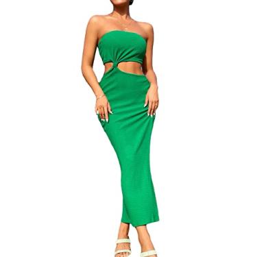 Imagem de Milumia Vestido longo feminino de cintura alta sem alças e costas nuas, Verde escuro, PP