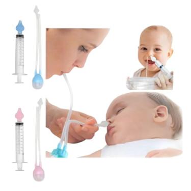 Imagem de Aspirador Sugador + Seringa Lavagem Limpeza Nasal Bebê Catarro Fácil de Limpar - ROSA