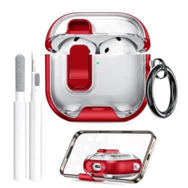 Imagem de Maxjoy Capa transparente para AirPods 4 com trava e kit de limpeza, capa transparente de TPU macio com suporte e design à prova de poeira para Apple AirPods 4ª geração 2024 [fecho pop-up automático