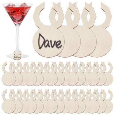 Imagem de UNICRAFTALE 80 peças de câmaras de vidro de vinho de madeira para taças de caule, marcadores de vinho, amuletos de bebida simples, identificadores de copo de bebida para decorações de festa de