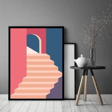 Imagem de Quadro Decorativo Abstrato Escada Bege Azul Rosa - 70x50cm - Quadros O