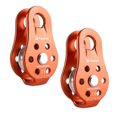 Imagem de YAPJEB Polia única de escalada 26kN, polia de rolamento de escalada de alumínio certificado CE para atividades pesadas, escalada, tirolesa, transporte ao ar livre (# laranja - 2 peças)