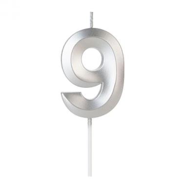 Imagem de Vela Design Prata Número 9 - Silverfestas - SILVER PLASTIC