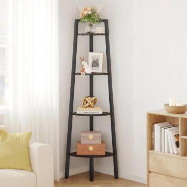 Imagem de Prateleira de canto Hoctieon Escada rústica de 4 camadas com estrutura
