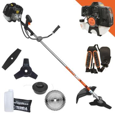 Imagem de Cortador de Grama À Gasolina Terra GRH-430 43cc 1,7HP 2T Completa Com Carretel de Nylon + Faca 2 Pontas + Faca 3 Pontas + Faca 40 Dentes de Vídea