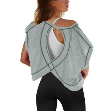 Imagem de Blusa de treino SENSERISE de manga curta com costas abertas para mulhe