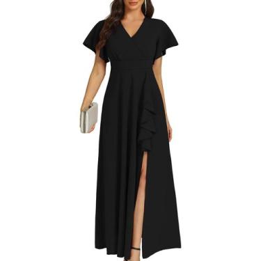Imagem de Vestido formal COOAN preto longo para mulheres convidadas de casamento