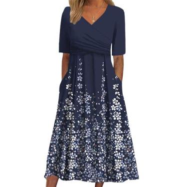 Imagem de Vestido midi BEYINCUTE Boho com estampa floral e manga 3/4 para mulher