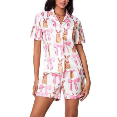 Imagem de Pijama Yiulangde feminino, coelhinho da Páscoa, mistura de algodão de 