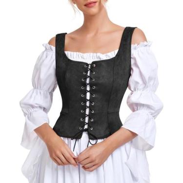 Imagem de Blusa de espartilho feminina medieval Costume Century Star preta grand