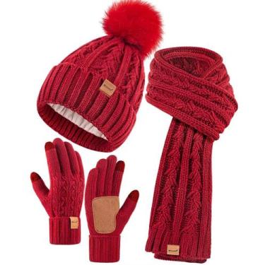 Imagem de Conjunto 3 em 1 de inverno, gorro, cachecol e luvas para mulheres Winu