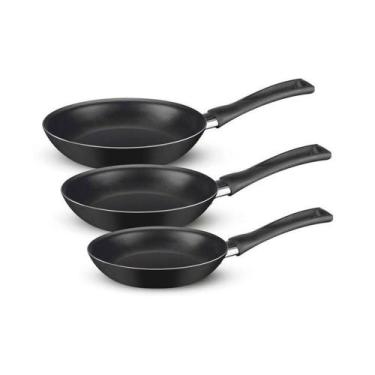 Imagem de Kit Frigideira Antiaderentes Rochedo Basic Com 3 Peças Preto