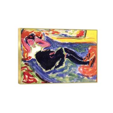 Imagem de Impressão em tela pintura famosa imagem de parede - mulher com meias pretas - pôster moldura dourada para sala de estar banheiro decoração de casa 70 x 100 cm 27 x 39 pol