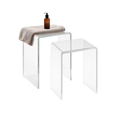 Imagem de Banco pequeno de acrílico de 45 cm A para adultos, um conjunto de 2, banco de chuveiro de acrílico, assento de cadeira para banheiro, chuveiro, 26 cm P x 35 cm L x 45 cm A