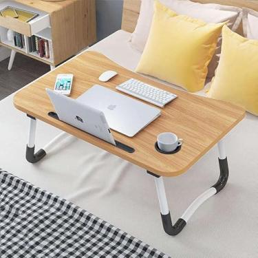 Imagem de Mesa Notebook Portátil Cama Sofá Estudo Com Porta Copo e Celular (Madeira)