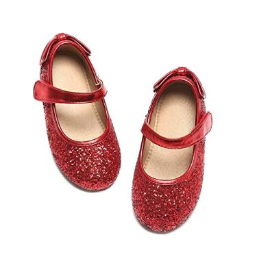 Imagem de ESTINE Sapatilhas Mary Jane para bebês e meninas com glitter vestido princesa bailarina, 10 - vermelho, 11 Little Kid