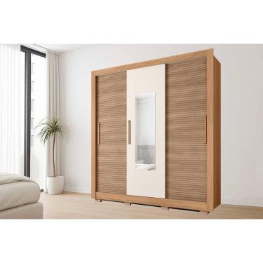 Imagem de Guarda Roupa Casal 3 Portas De Correr (1 C/ Espelho) E 2 Gavetas Chile Freijo/off White - Caemmun