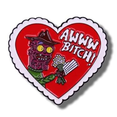 Imagem de Awww Cadela Coração Vermelho Margarida Esmalte Assustador Broche Botões Joias para Jaquetas Jeans Mochila Pano La Chapéu Presente para Desenhos Animados Série TV Amantes Mulheres Meninas